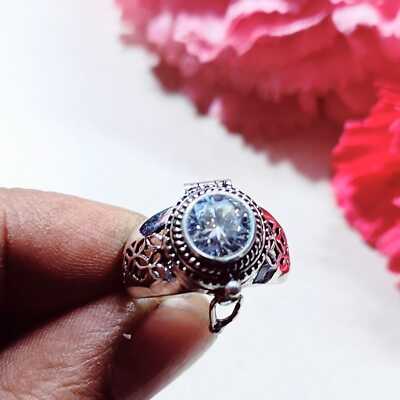 White Topaz Poison Ring, Handmade Poison Ring, 925 Sterling - Main Image