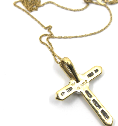10k Solid Yellow Gold Baguette Diamond Cross Pendant Necklace 18"in Long - Picture 12 of 12