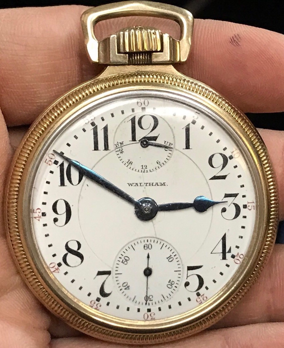 ANTIQUE WALTHAM CRESCENT STREET POCKET WATCH 10K GOLD FILLED 21J