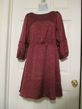 Gap Blouson Sleeve Mini Dress Size M Burgundy & White Polka Dot   NWT