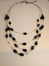 CHARMING CHARLIE Signed Multi-Strand Black Faceted Glass Bead Necklace FREE $HIP