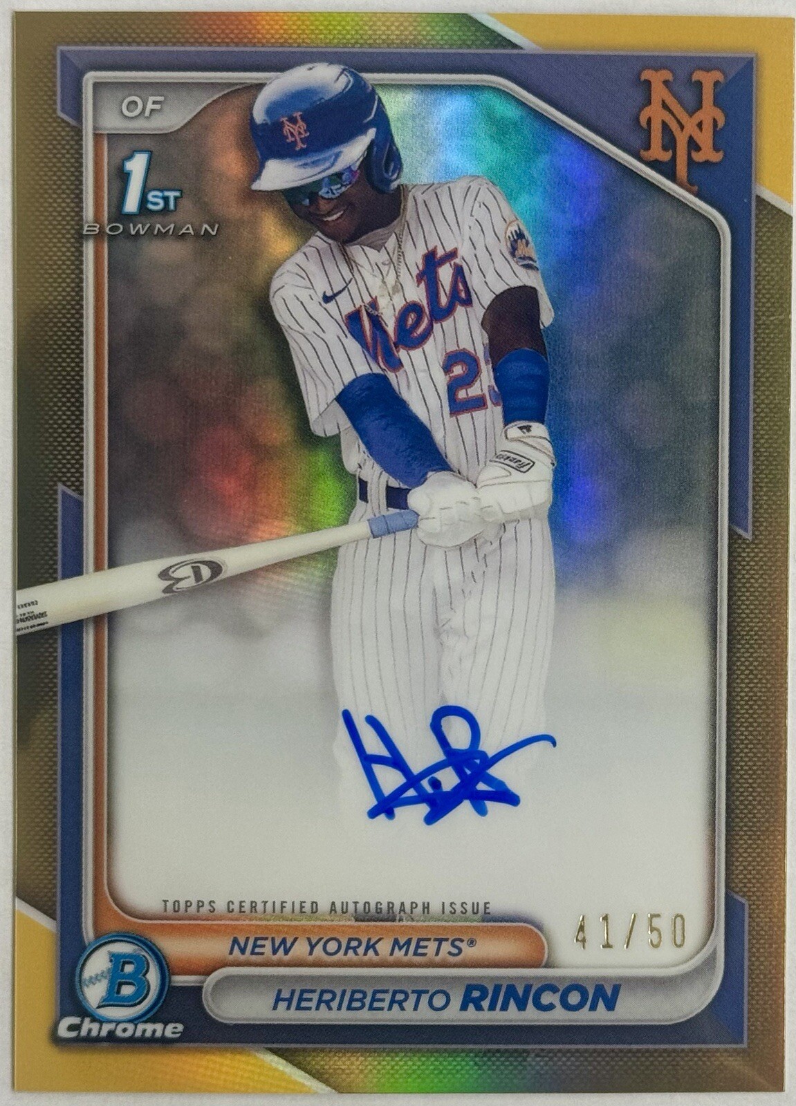 2024 Bowman Chrome Heriberto Rincon 1st True Gold On-Card Auto 41/50 #CPAHR Mets