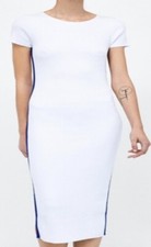 Zara Knit Long Bodycon Ribbed Stripped Dress White Sz. Medium NWT