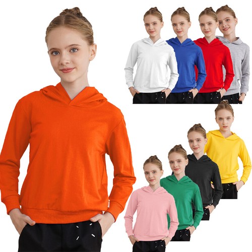 Kids Girls Casual Hoodie Long Sleeve Lightweight Hooded Sweatshirt Pullover Tops - Picture 2 of 106