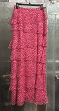 Oscar De La Renta Ruffled Polka Dot Maxi Skirt 26x43 100 Silk Side Zip Size 6