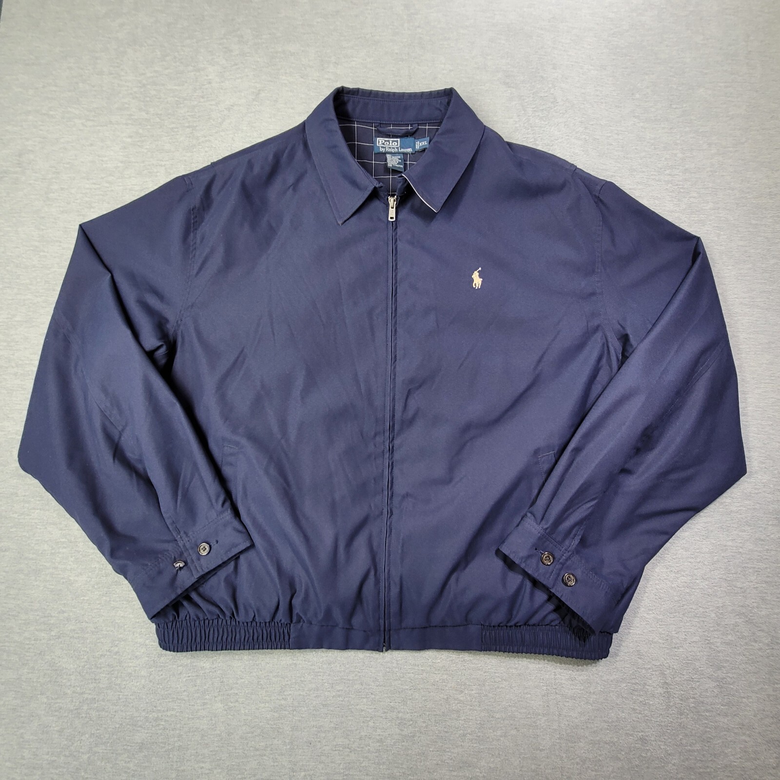 Polo Ralph Lauren giacca uomo 2XL blu navy tinta unita foderata zip intera vita elasticizzata pony