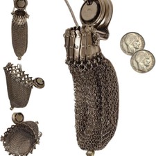 Handmade 1920's English Coin Purse Victorian Silver Twist Lid Gate Mesh Purse