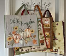 LOT of 4 Fall Harvest Autumn Gnome Pumpkin Large Reusable Totes - Gift Bags  🍂