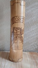 VTG Bamboo Log Drum Teponaztli Handmade Etched Dragon Temple TUN KUUL 13x3"