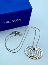 Vintage Silpada .925 Sterling Silver Hammered 5 Rings Chain Necklace 17.5" N1534