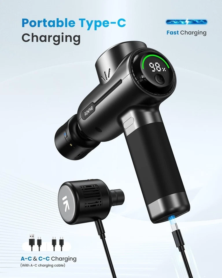 Pistola de Masaje RENPHO con Calor y Frío Muscular Masajeador de Tejido Profundo Vibrador Regalo Foto 4 de 4