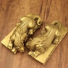 1 Pair Copper Mythical Beast One of The Nine Sons of The Pit Dragon Water Beast