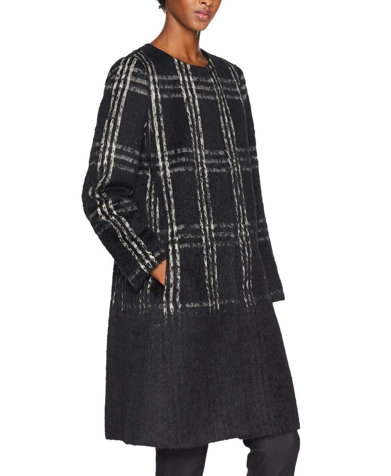 Eileen Fisher Women’s Black Alpaca Wool Windowpane Plaid Coat, Size XS $698 NEW - Image 4 of 4