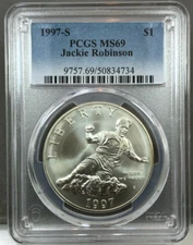 1997-S $1 Jackie Robinson Commemorative Silver Dollar PCGS MS69