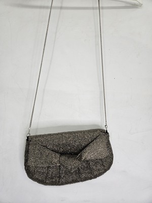 Anthropologie Maeve Beaded Bow Clutch in the pewter color Fancy Nightout 