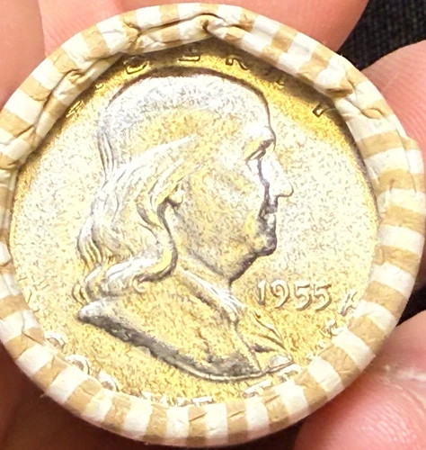 1955 P SILVER FRANKLIN HALF DOLLAR ROLL $10 FACE VALUE SHOTGUN UNCIRCULATED