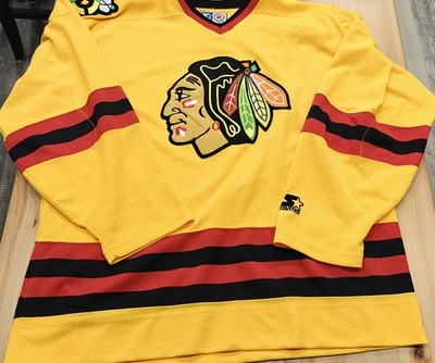 RARE NHL Chicago Blackhawks Gold Starter Fashion Hockey Jersey SIZE XL 