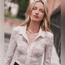 NWT Loft Lace Polo Top in Whisper White