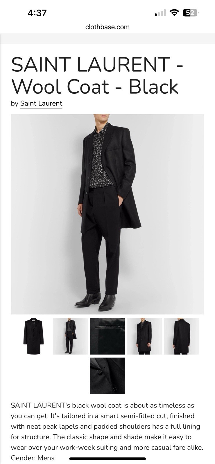 Cappotto uomo Saint Laurent slim fit. 52 42. 3290€