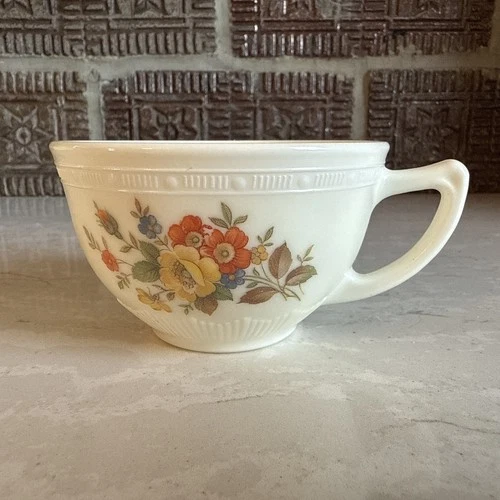 Vintage Macbeth Evans Cremax Milk Glass Bouquet Tea Cup Flowers
