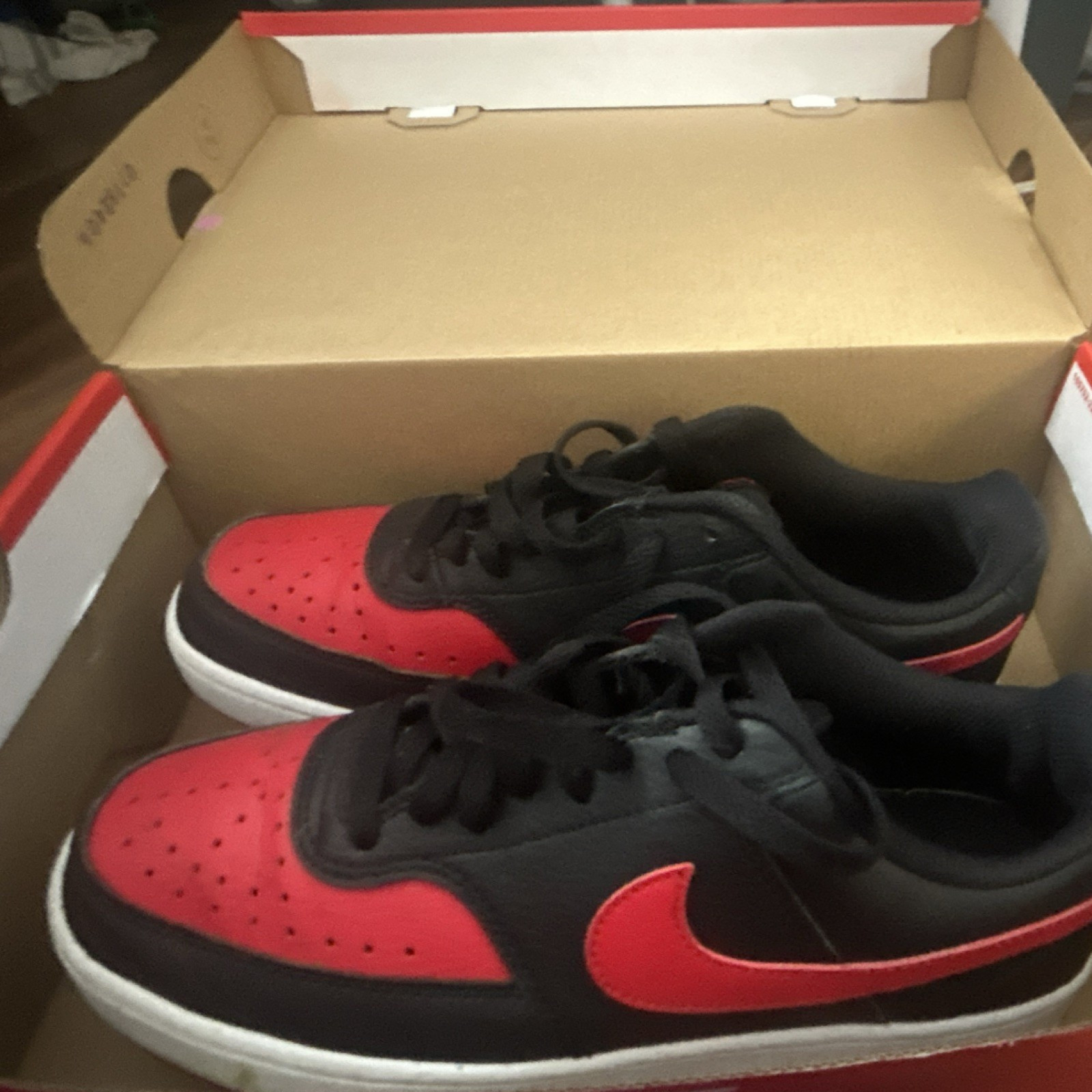 Nike Court Vision Low NN Black Red Leather Low Top Sneaker A