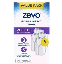 New Zevo Flying Insect Trap,Fly Trap Refill Cartridges (Twin Pack, 4 Cartridges)