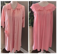 Vintage 60s Pink Sheer Shadowline Nightgown and Robe Peignoir Set Medium Lounge