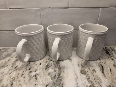 Oneida Wicker Woven Coffee Mugs In White, Set Of 3