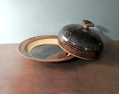 Handmade Studio Art Pottery Hand Thrown Stoneware Lidded Dish - Sgraffito
