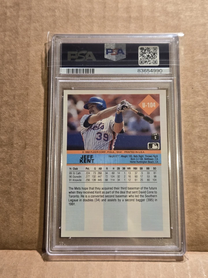 1992 Fleer Update #U-104 JEFF KENT RC PSA 9 MINT Mets Giants MLB HOF? - Image 2 of 2