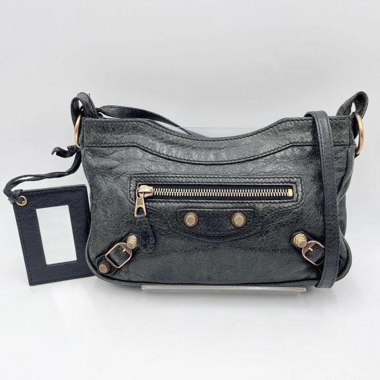 BALENCIAGA City Hip Giant 12 Shoulder Bag Black Gold Hardware Crossbody Bag