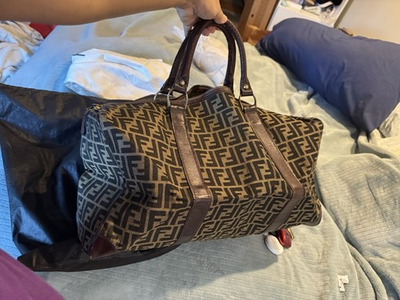 #ad Vintage FENDI Zucca FF Weekender Duffle Travel Bag Brown Canvas Leather Italy $290.00
