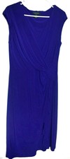 Lauren Ralph Lauren Blue Faux Wrap Dress – Size 12 – Ruched Jersey Midi Dress