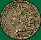 1861 Indian Head Cent Almost Uncirculated AU Coin #38834