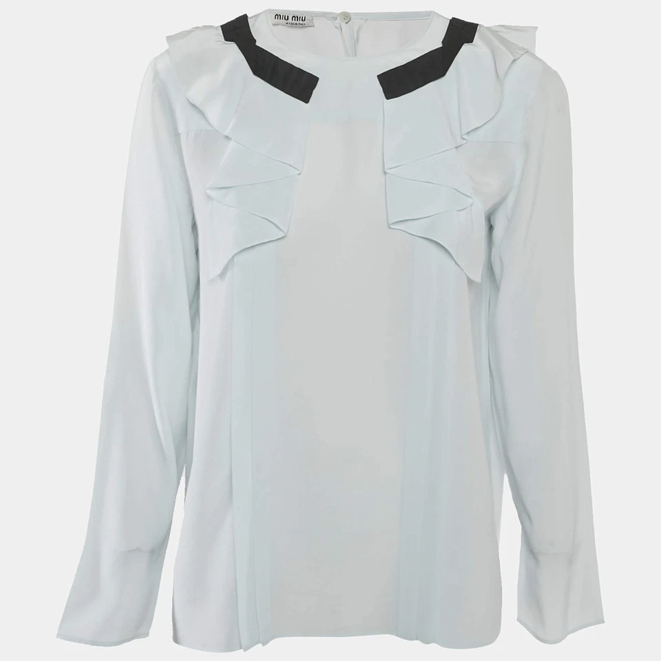 Blusa Miu Miu Azul Seda Volantes M