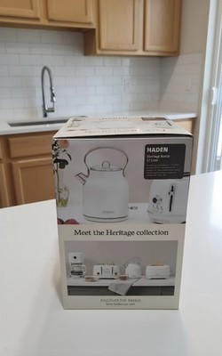 Haden Heritage 1.7L Electric Kettle Ivory Cream Stainless Steel Retro Style