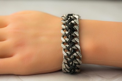 1063 Men s Stainless Steel  & black Bracelet   8.5  Bold, Heavy, Alpha Style
