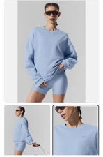 Alo Yoga SEASHELL BLUE Crew Neck ACCOLADE Pullover Jumper Sweater Small AU8 US 4