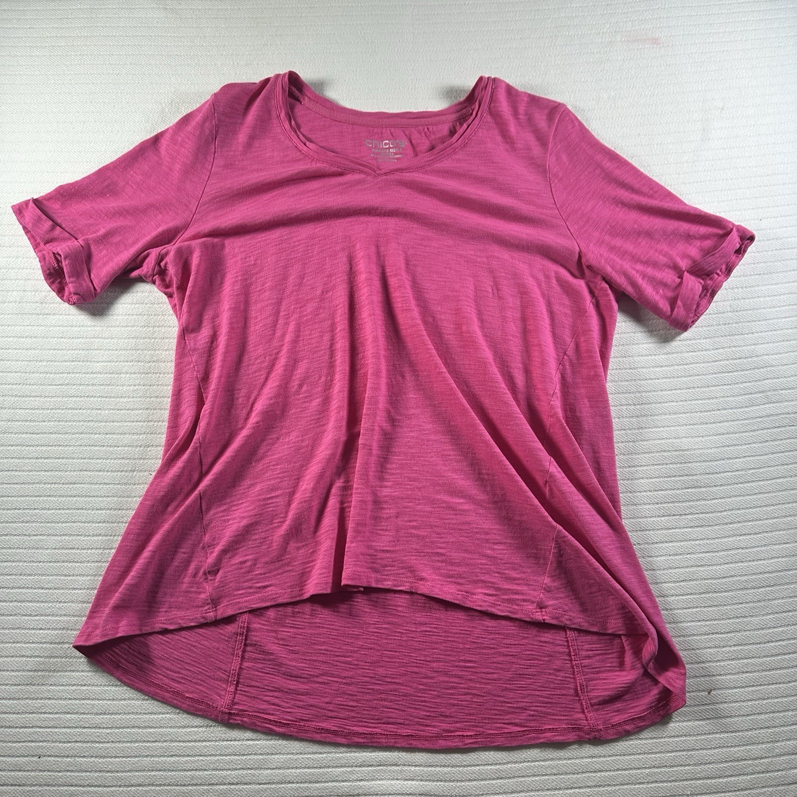 CHICOS The Ultimate Tee Pink V Neck Tunic Shirt Womens Size Large