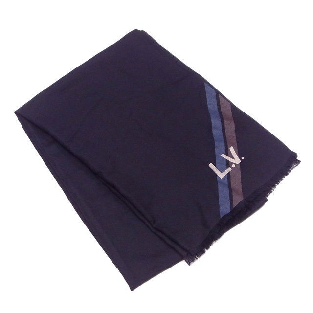 Louis Vuitton Monogram Scarf Black Blue Beige 12.2x70 Men Preowned