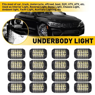16PCS Pure LED White Rock Light Underglow Lighting Underbody Lamp Kit Waterproof