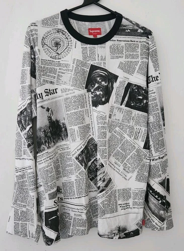 FW12 Supreme Newsprinter Tee black Sweater L Large Top Vintage 2012 Newspaper