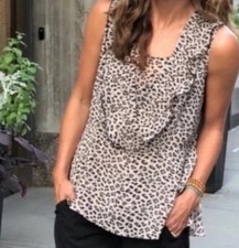 Cabi #3612 Leopard Animal Print Layered Flutter Blouse Tank Top Size Small