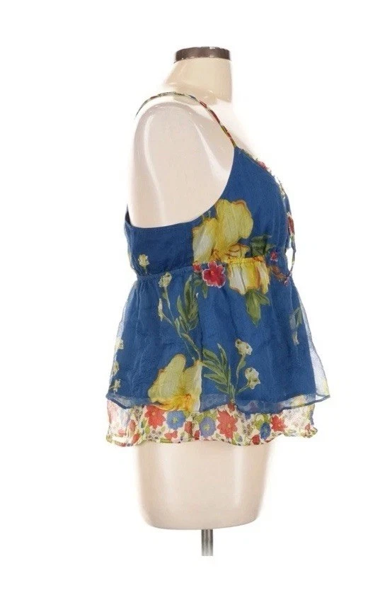 Camiseta sin mangas vintage Y2k Hollister Babydoll L floral azul correa de espagueti Top Preppy Foto 3 de 4