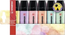 STABILO Boss Original 6 Multi Pastel Highlighter Pens, 2mm/5mm  Chisel Tips.