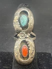 VTG Handmade Navajo Sterling Silver Turquoise & Coral Shadowbox Ring Sz 6 (J)