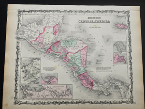 1863 Johnson Atlas Map Central America and Jamaica 100% Genuine