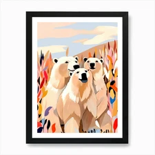 Three Polar Bears Art Print Framed Wall Art Poster Canvas Print Picture