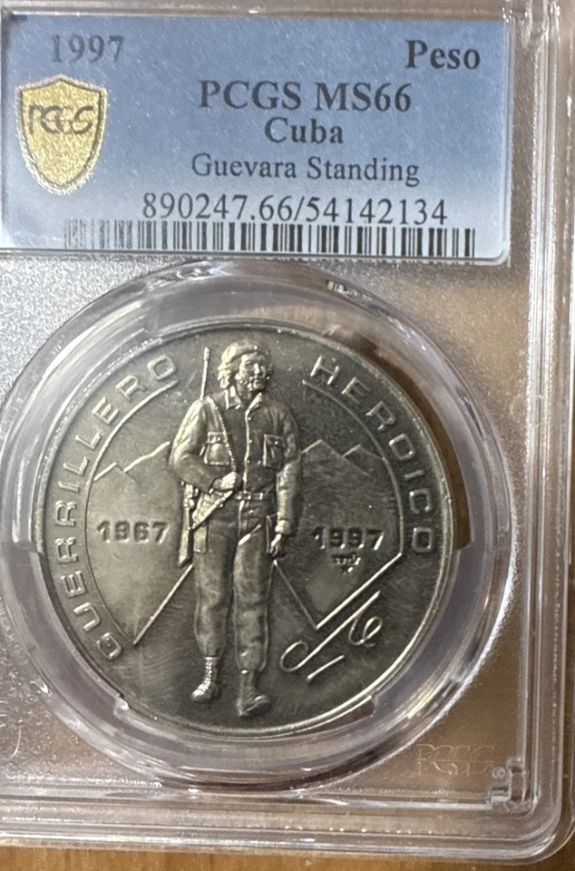 RARO! Moneda conmemorativa permanente de 1 peso 1997 Che Guevara graduación profesional MS66 Foto 3 de 4