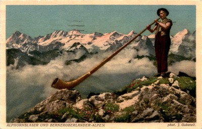 Alphornblaser, Berner Oberland, Alps, J. Gaberell, Th Postcard
